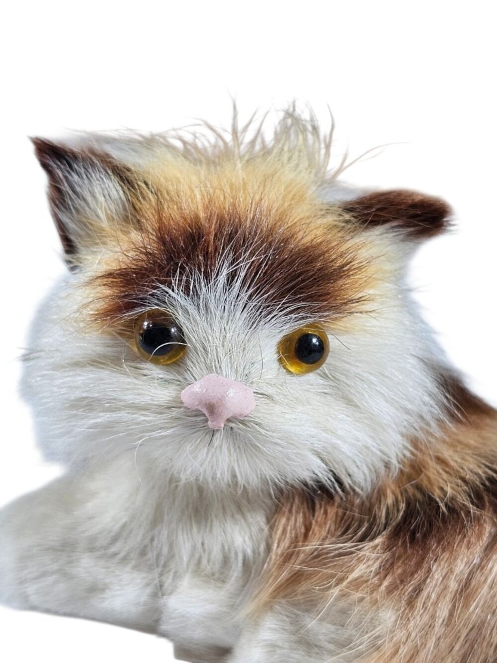 Realistic Kitten Made With Real Sheep Fur Multi Color 2" Tall 3 1/2 In Long VTG - Picture 2 of 5
